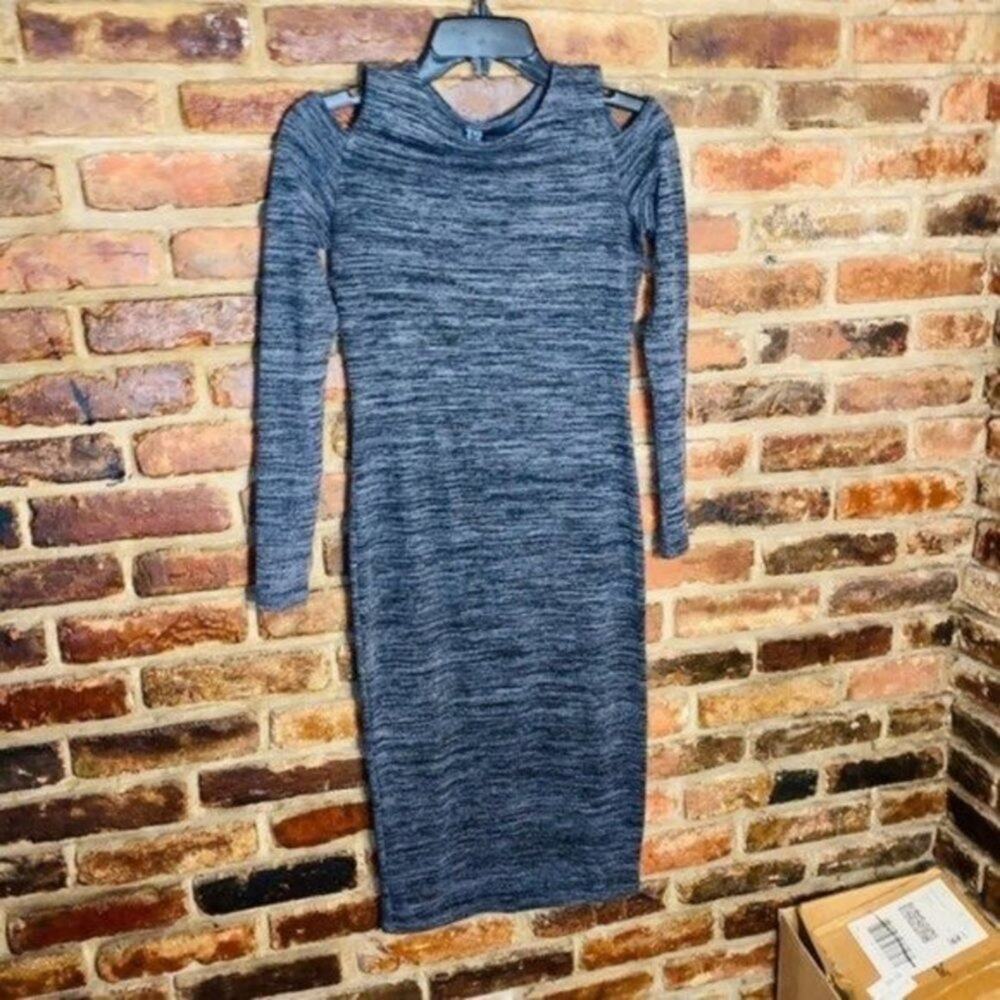 Chelsea & Theodore Cold Shoulder Static Gray Sweater Dress Women's Size XS